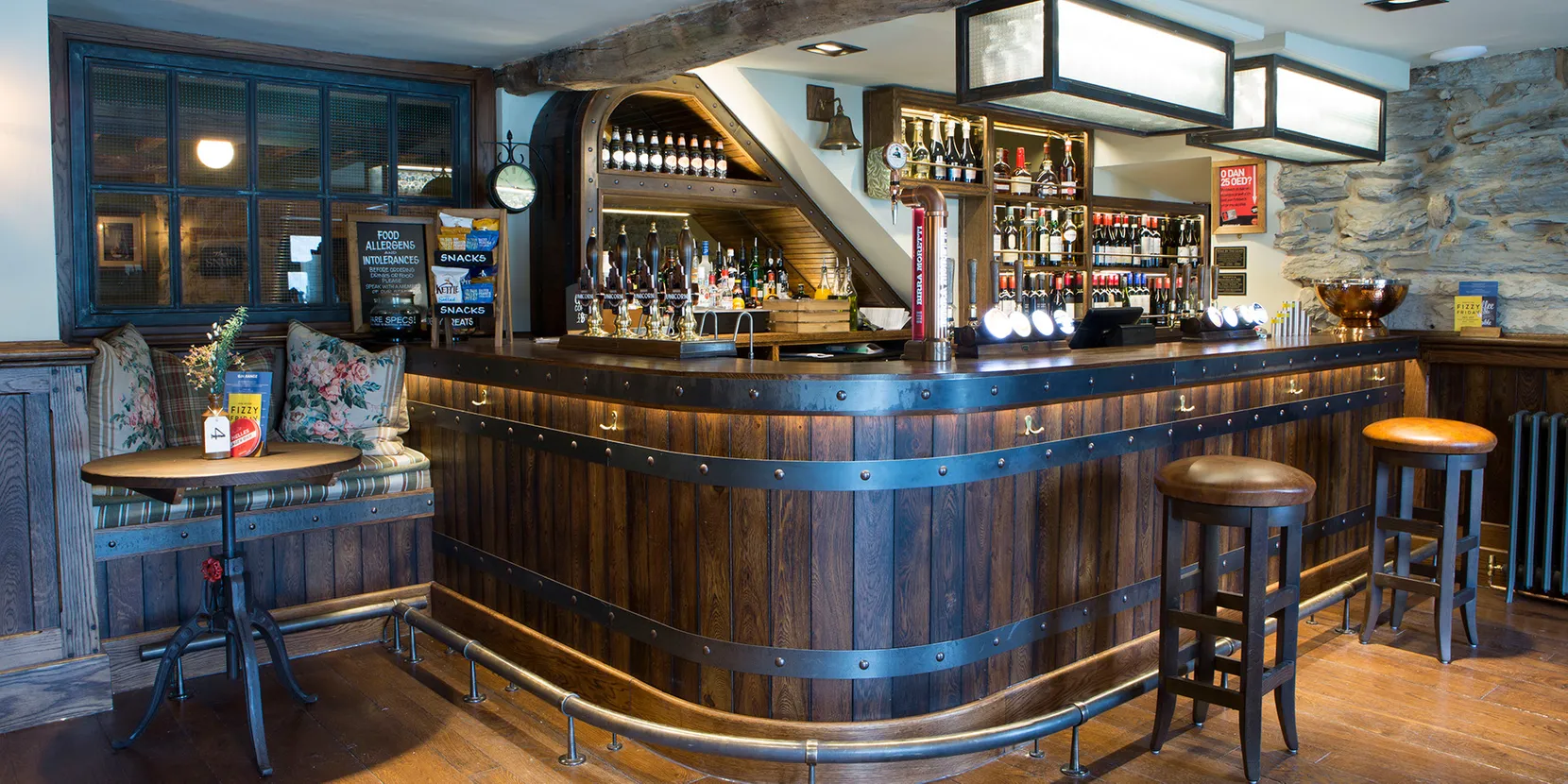 A bar with various drinks