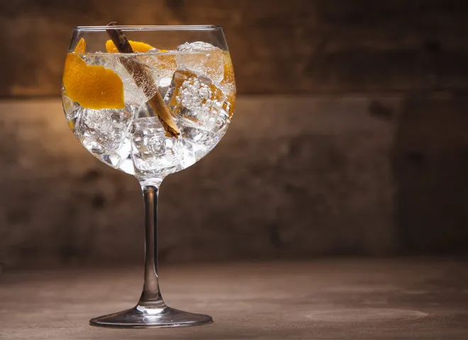 Gin with orange peels inside